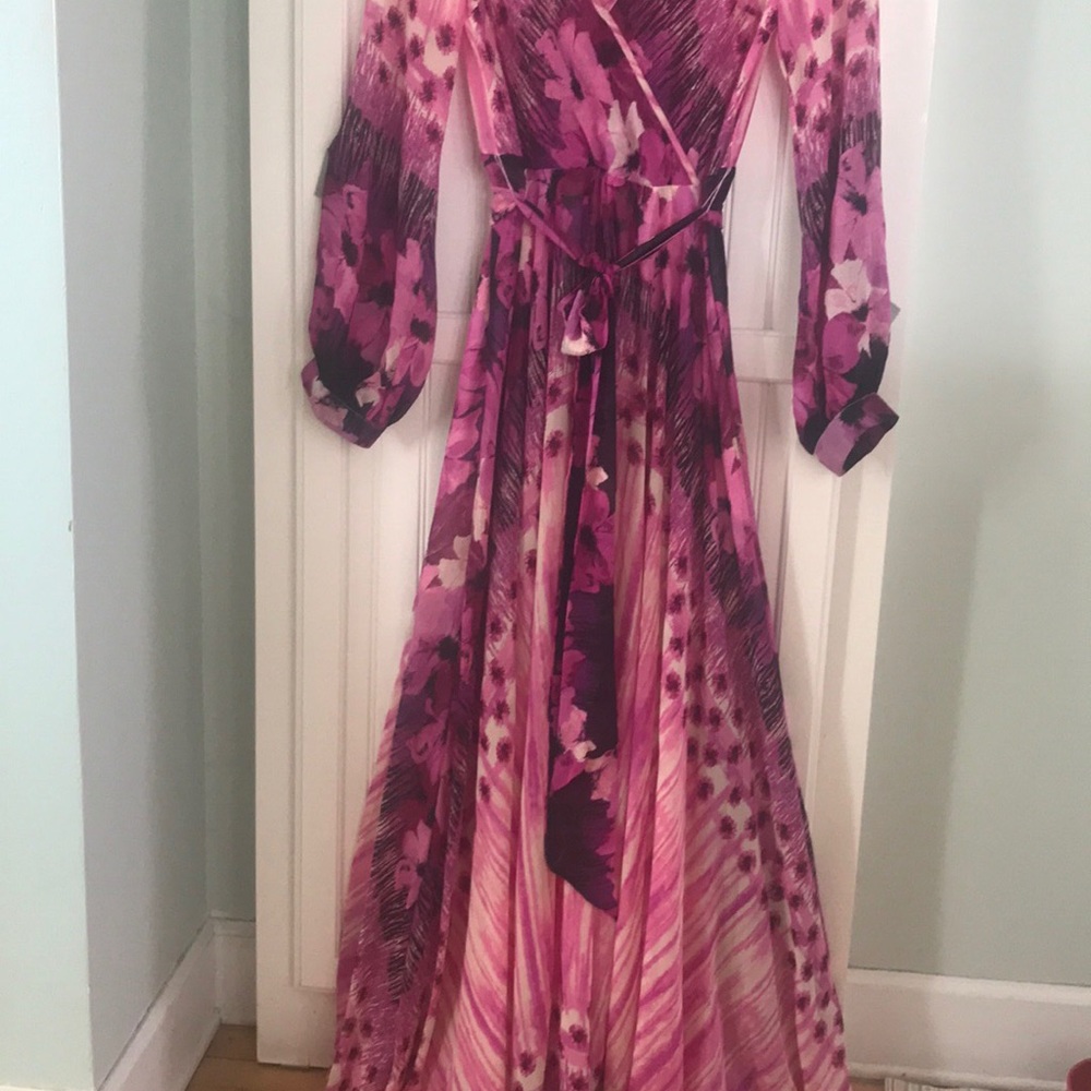 Bright pink, black, white, cranberry maxi dress.